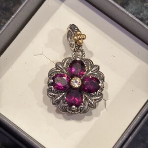 BARBARA BIXBY RHODOLITE GARNET LOTUS FLOWER PENDANT JAN B-DAY NWOT EXC 18K & SS